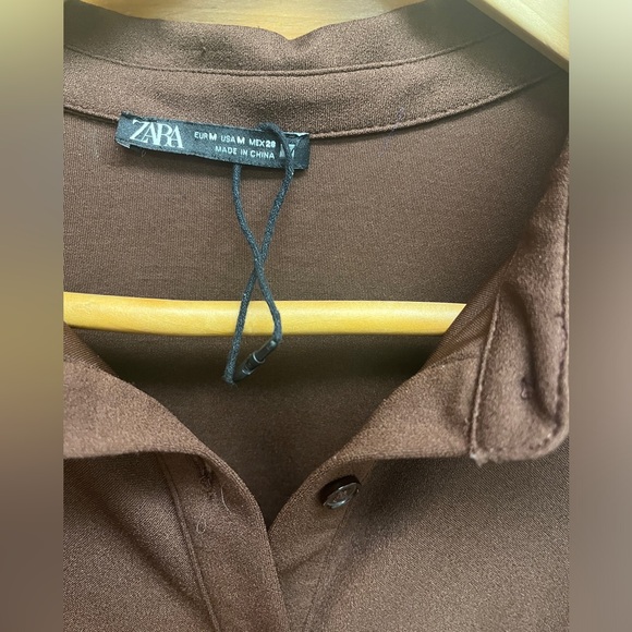 ZARA Sheska Black Stretch Dress Shirred Button Front V-neck Classic Longsleeve M - Picture 12 of 16